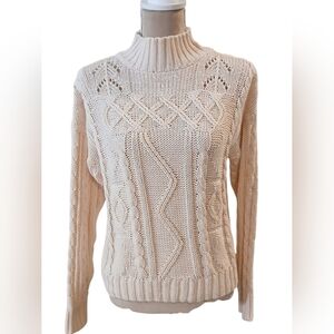 W.O.R.D.S Light Pink Lacey Cableknit Chunky Sweater Womans Large Mock Neck